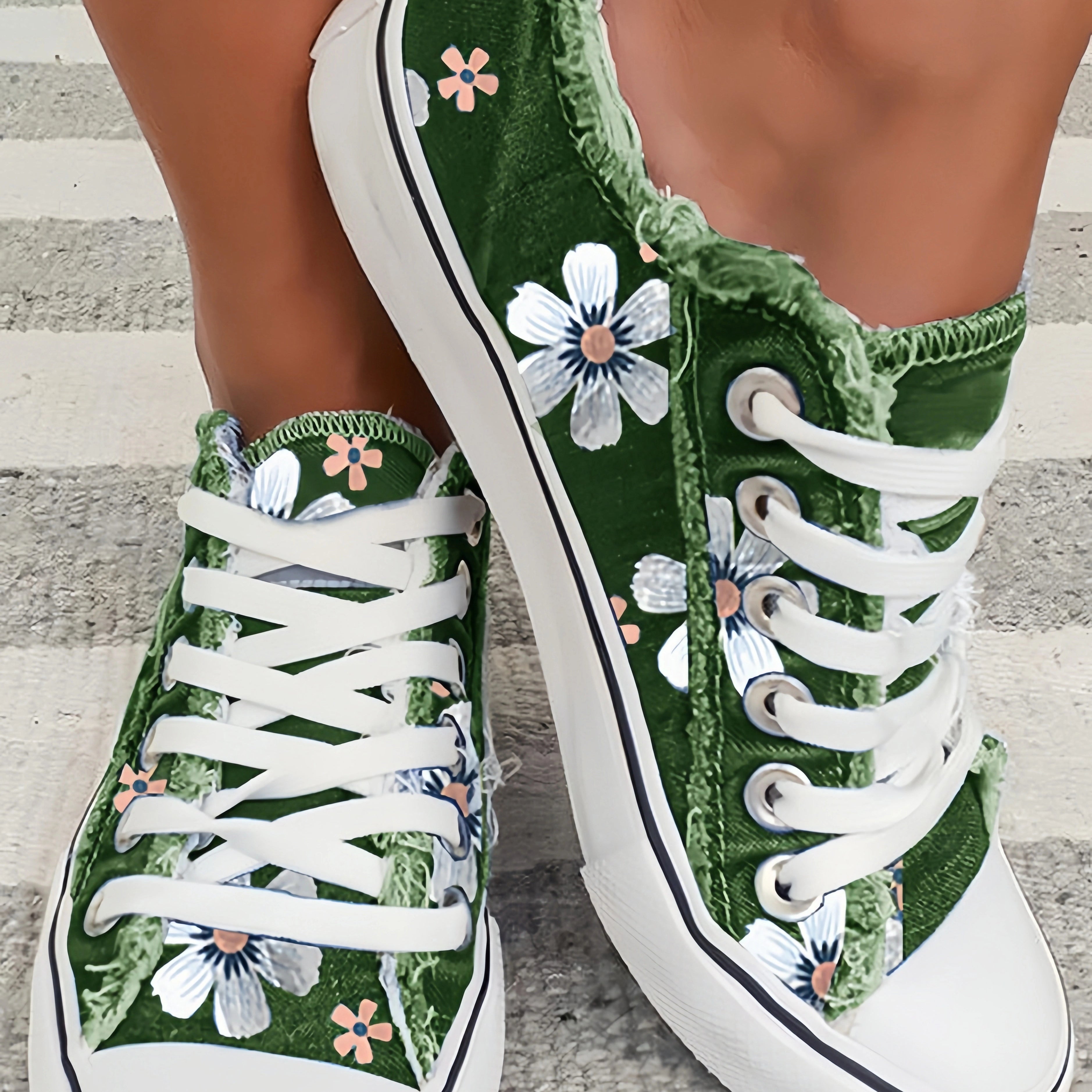 Betterthy Women's Sneakers Floral Lace-up Canvas Sneakers