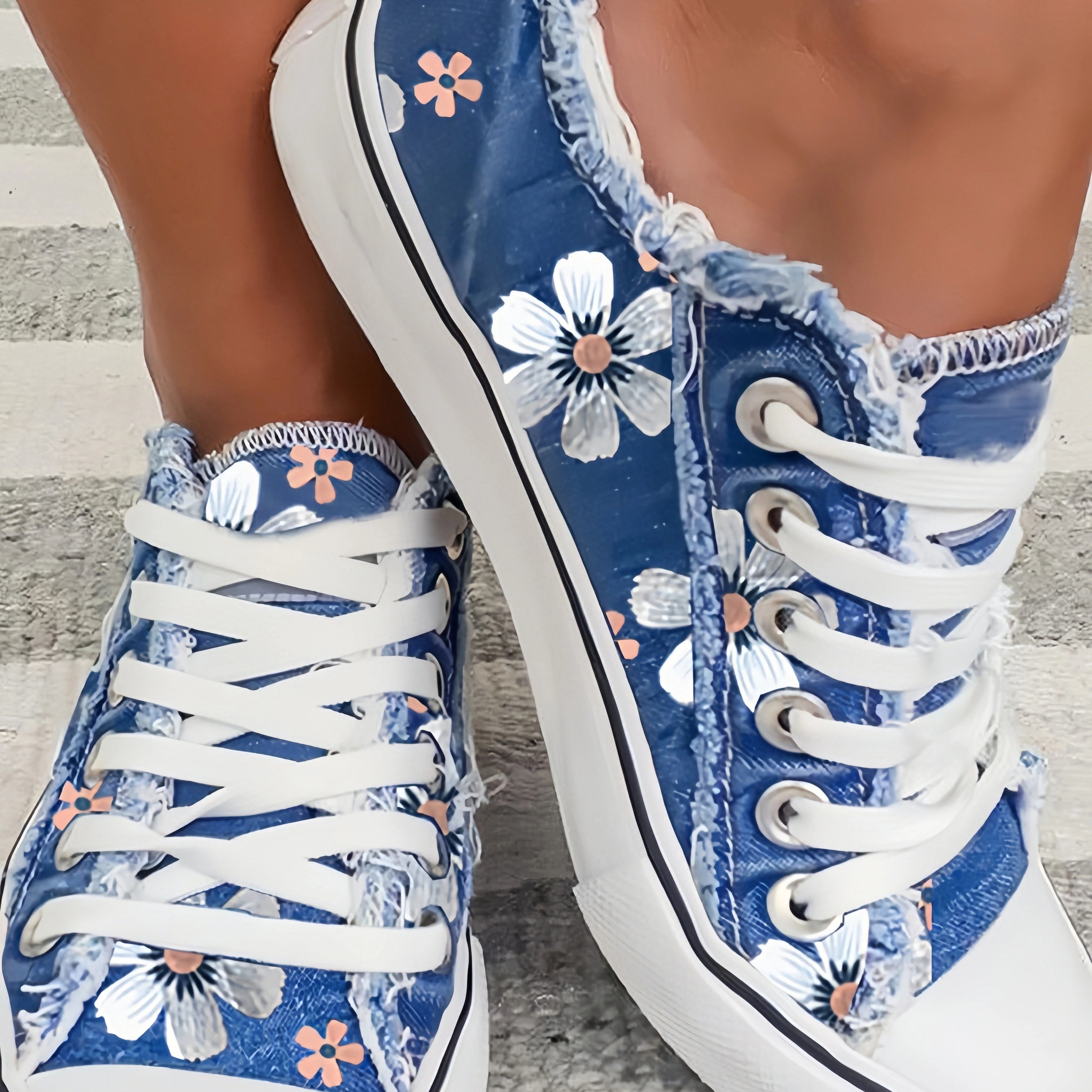 Betterthy Women's Sneakers Floral Lace-up Canvas Sneakers