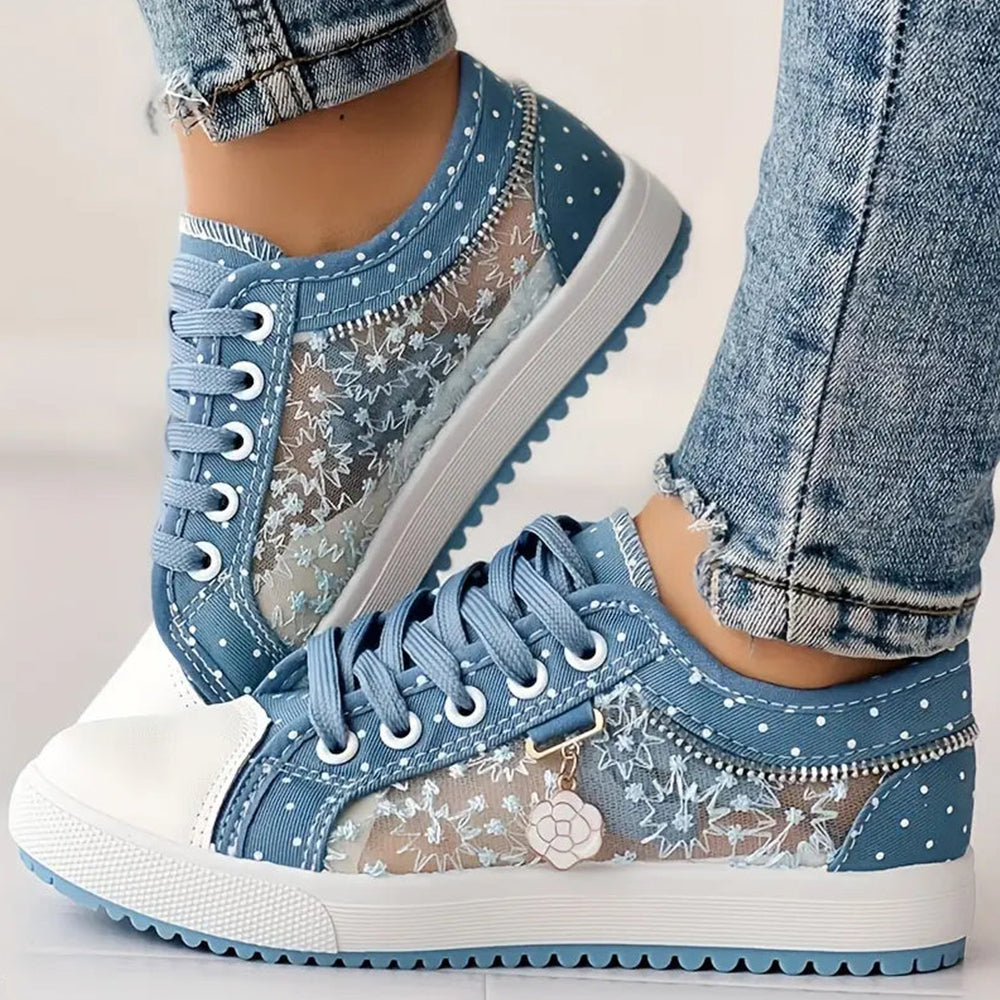 Betterthy Women's Mesh Flat Sneakers, Casual Round Toe Lace Up Low Top Shoes