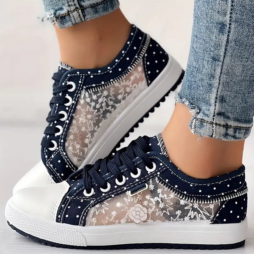 Betterthy Women's Mesh Flat Sneakers, Casual Round Toe Lace Up Low Top Shoes