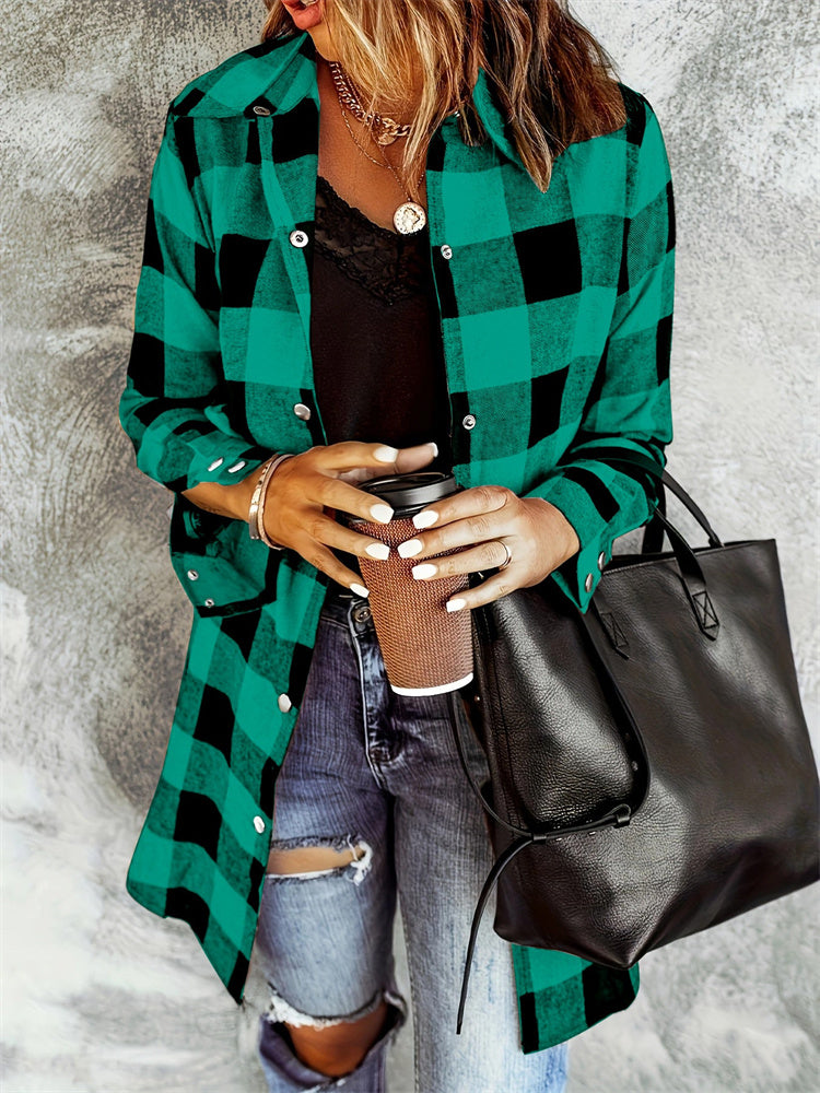 Women’s Plaid Longline Shirt Jacket