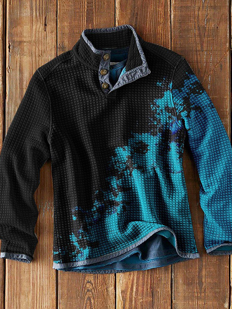 3D Printed Waffle Stand Collar Pullover Casual Long Sleeve T-Shirt