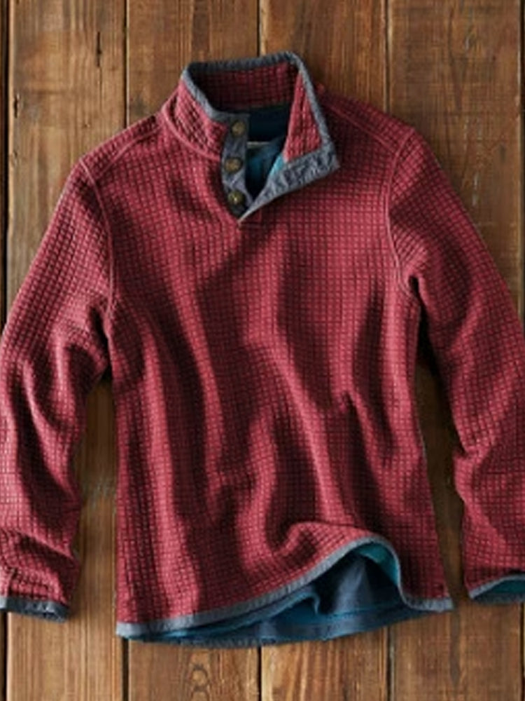 3D Printed Waffle Stand Collar Pullover Casual Long Sleeve T-Shirt