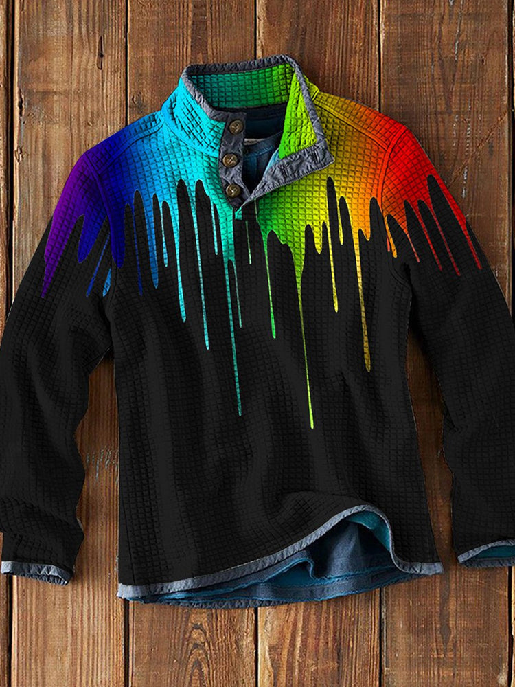 3D Printed Waffle Stand Collar Pullover Casual Long Sleeve T-Shirt