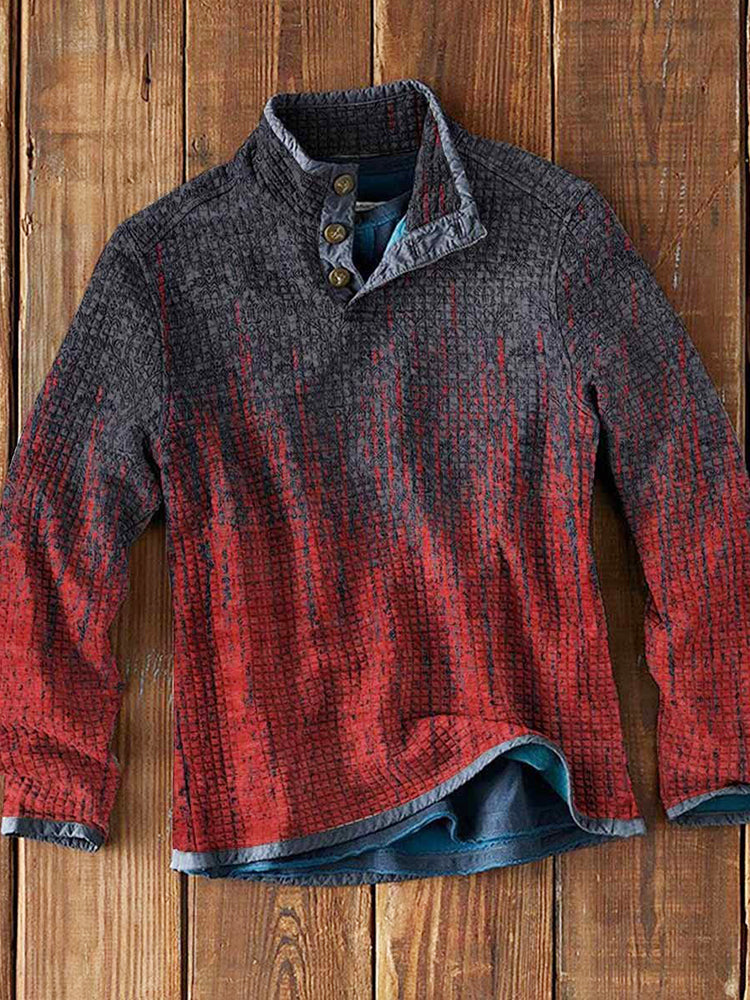 3D Printed Waffle Stand Collar Pullover Casual Long Sleeve T-Shirt