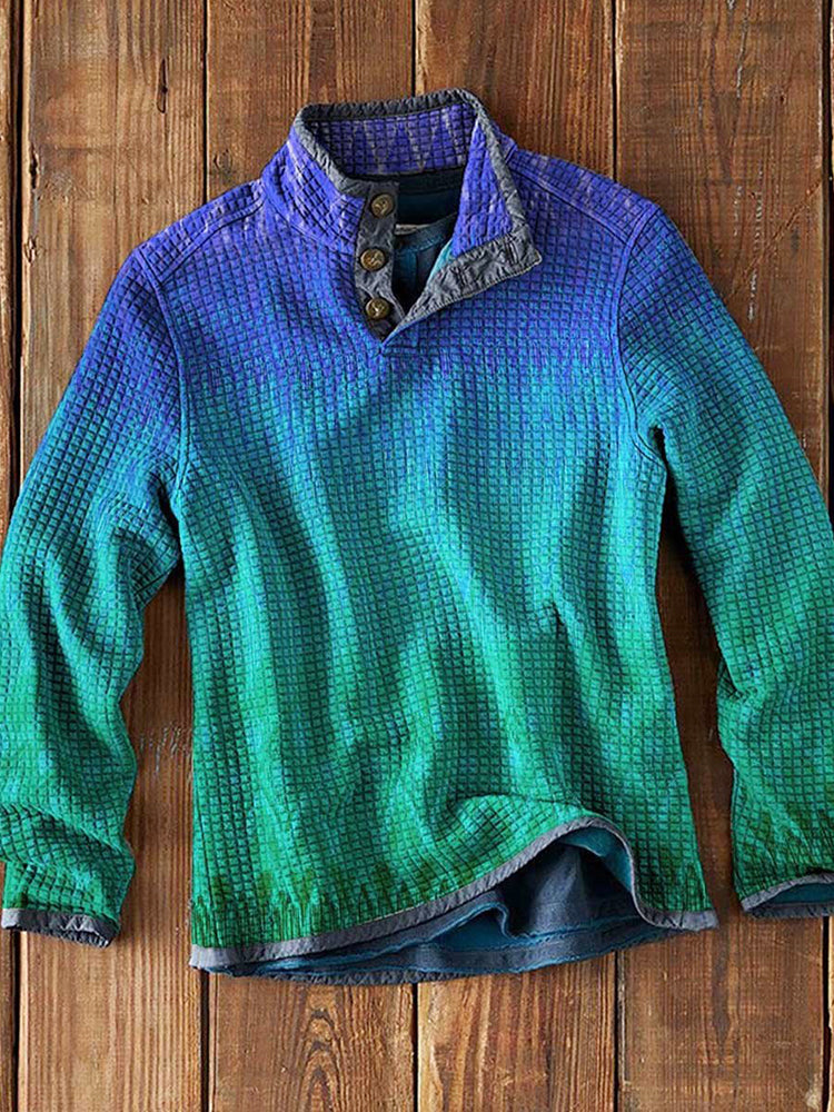 3D Printed Waffle Stand Collar Pullover Casual Long Sleeve T-Shirt