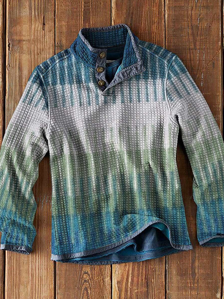 3D Printed Waffle Stand Collar Pullover Casual Long Sleeve T-Shirt