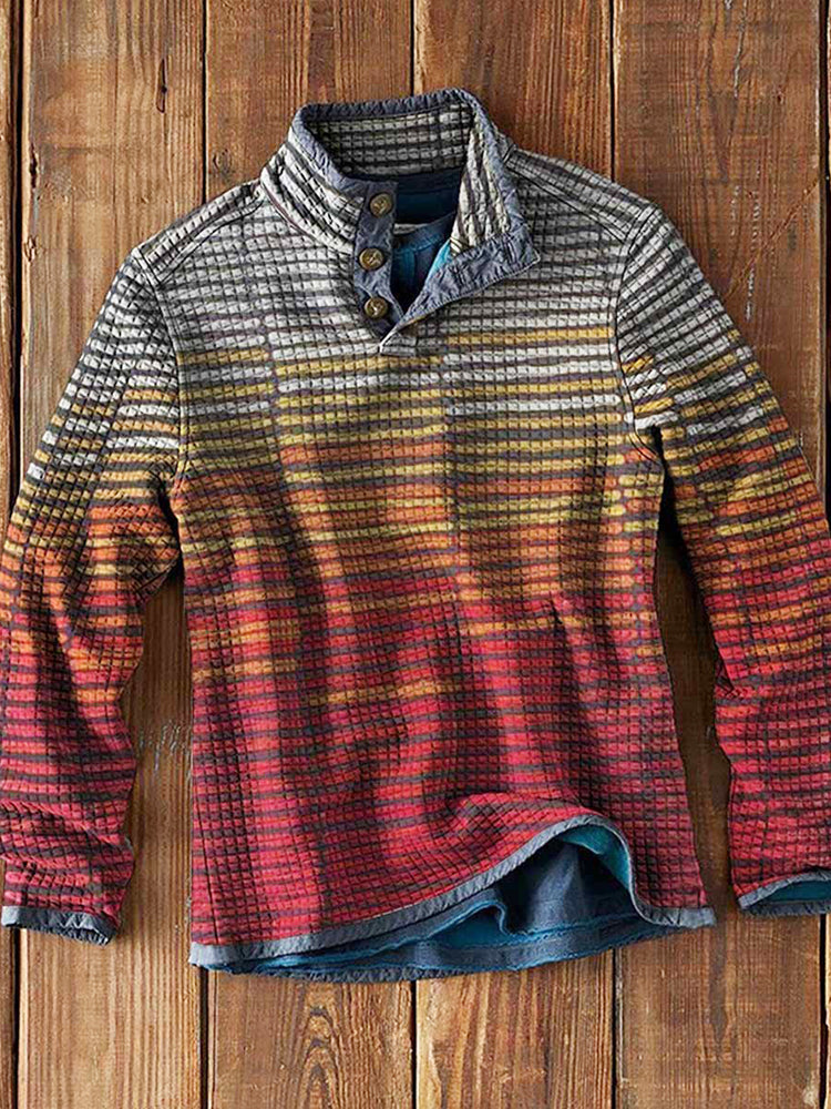 3D Printed Waffle Stand Collar Pullover Casual Long Sleeve T-Shirt