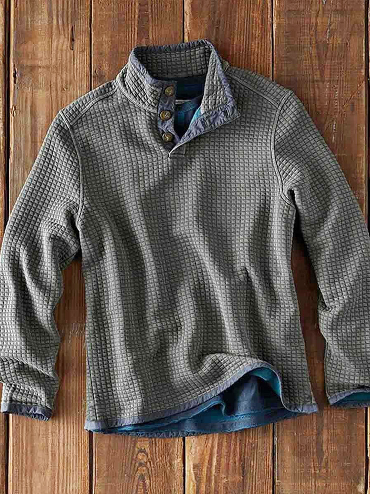 3D Printed Waffle Stand Collar Pullover Casual Long Sleeve T-Shirt