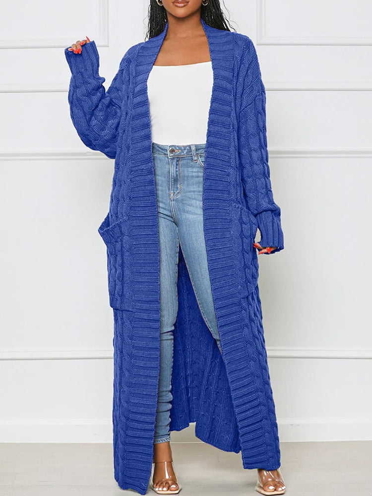 Long Stylish Cable Knit Dual Pocket Sweater Cardigan