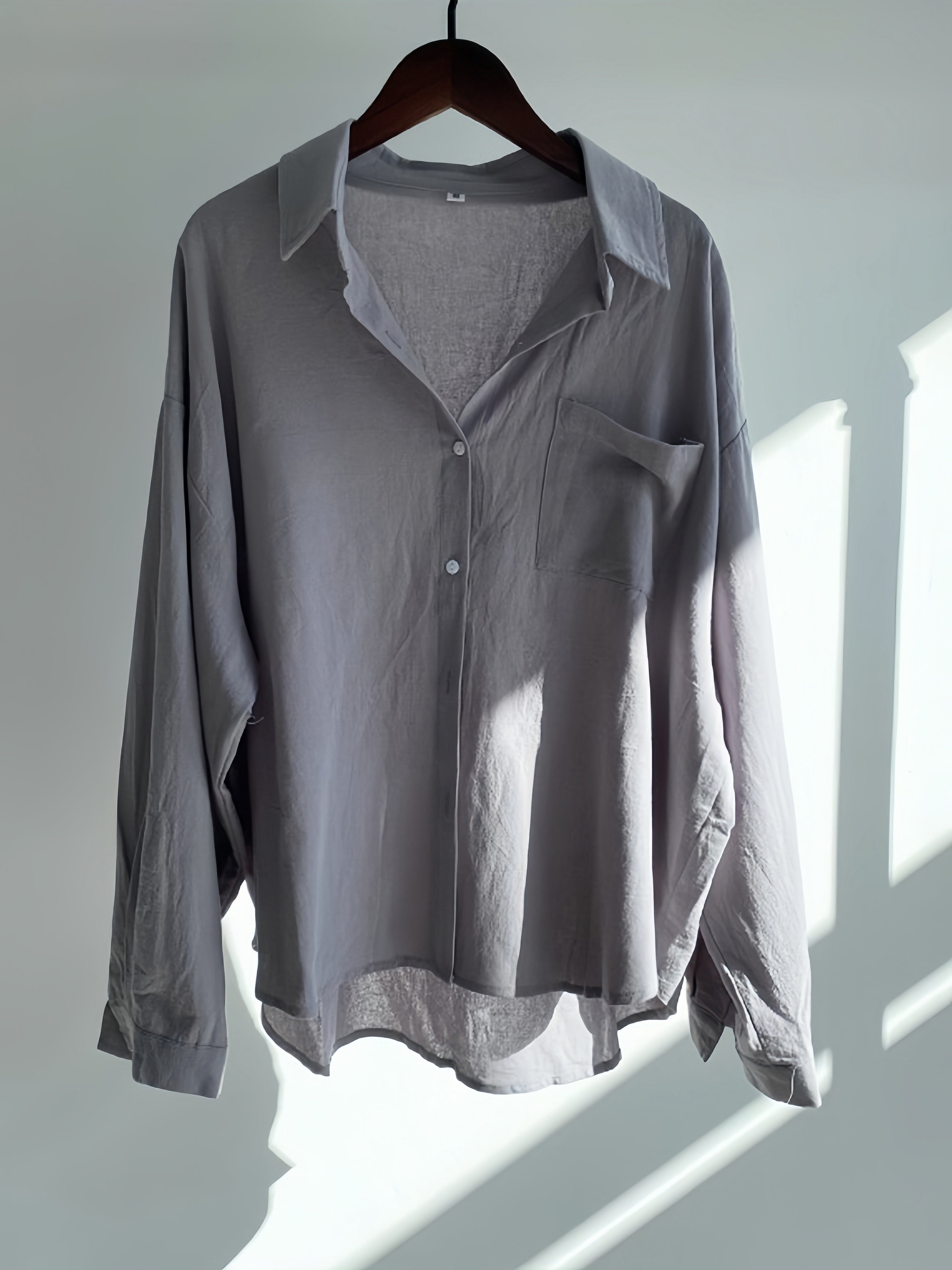 Betterthy Women's Solid Color Cotton&Linen Long Sleeve Shirt