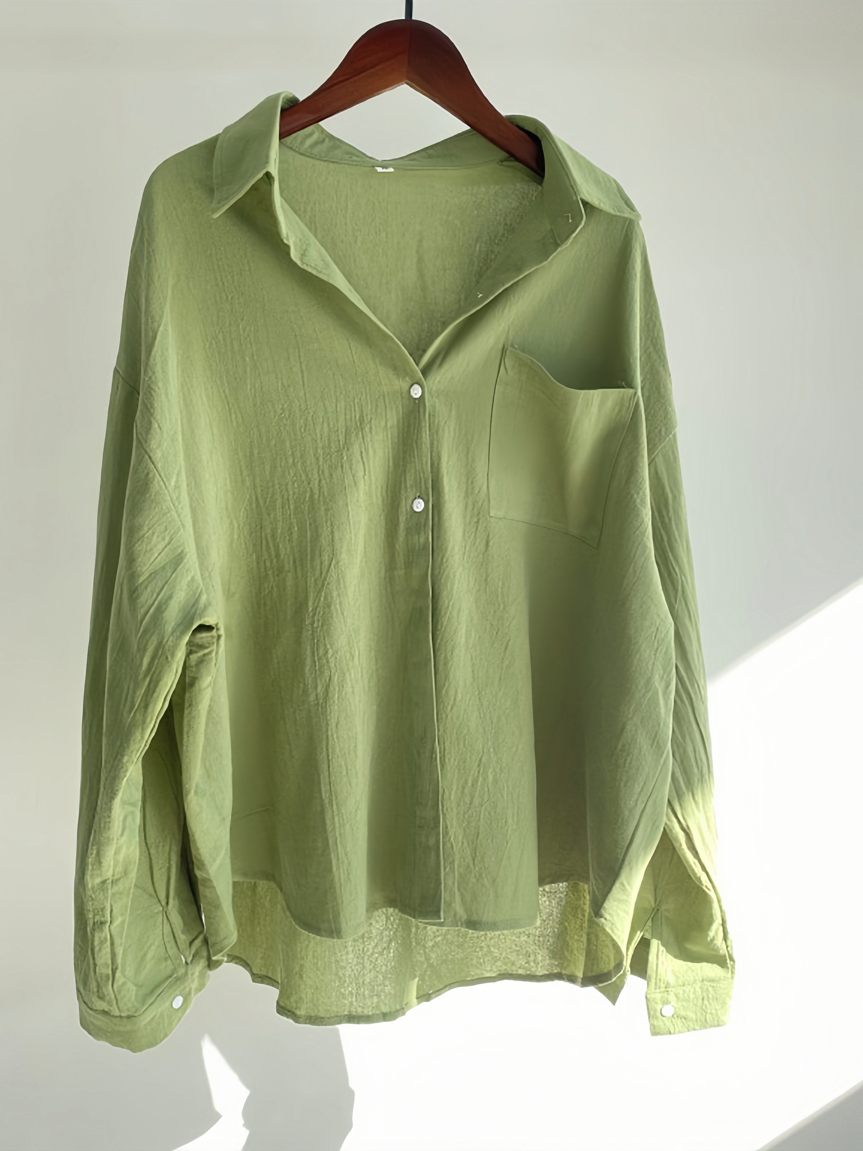 Betterthy Women's Solid Color Cotton&Linen Long Sleeve Shirt
