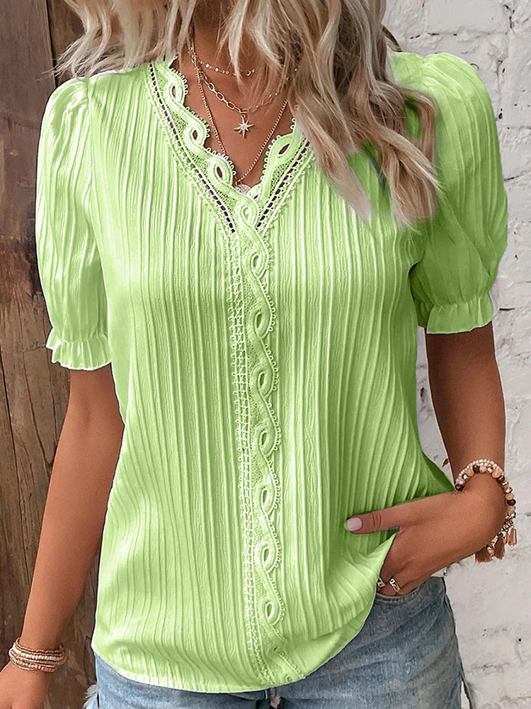 Betterthy🔥Summer Hot Sale🔥V Neck Plain Lace Elegant Shirt