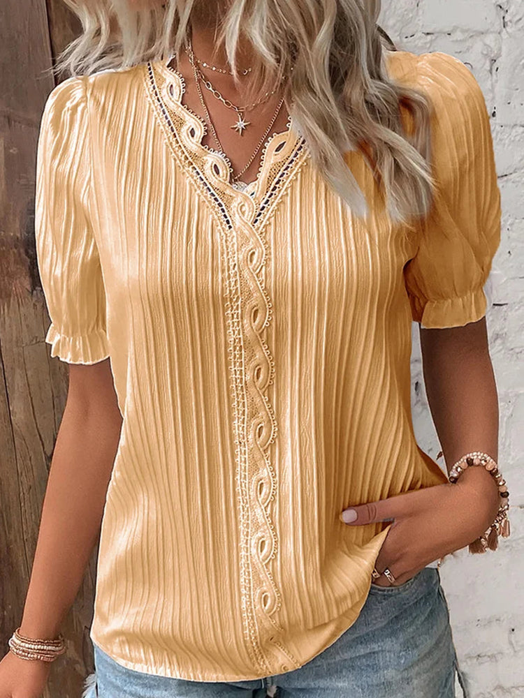 Betterthy🔥Summer Hot Sale🔥V Neck Plain Lace Elegant Shirt