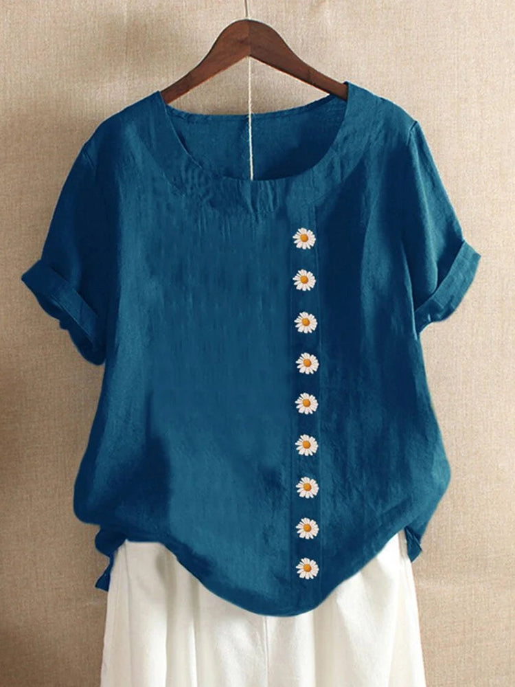 Betterthy Women's Daisy Round Neck Loose Blouse