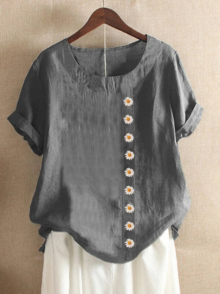 Betterthy Women's Daisy Round Neck Loose Blouse