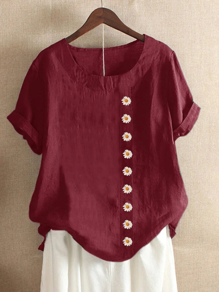 Betterthy Women's Daisy Round Neck Loose Blouse